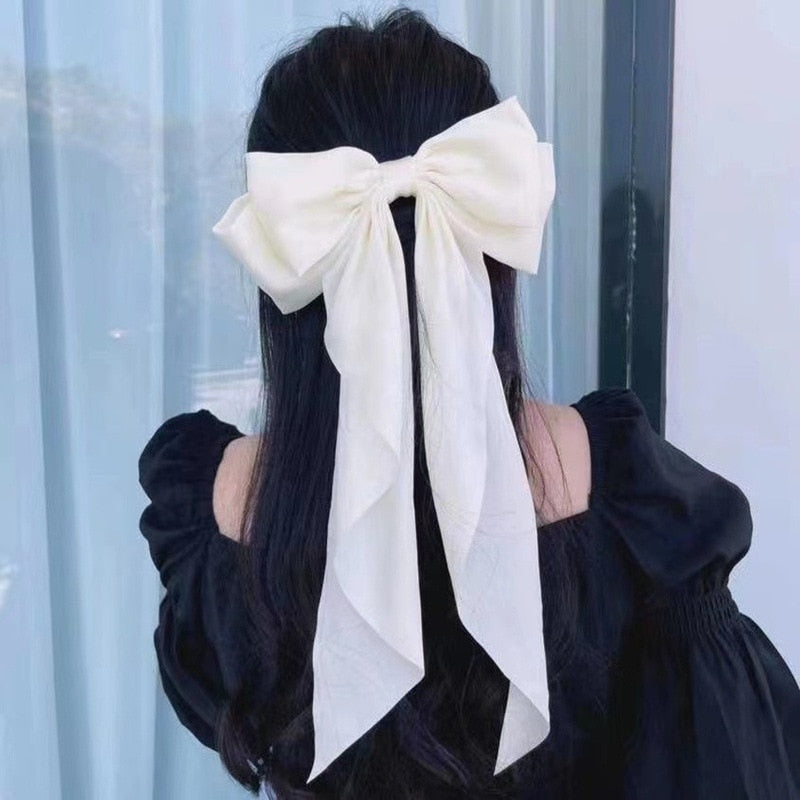 Women Large Bow Hairpin Summer Chiffon Big Bowknot Stain Bow Barrettes Women Solid Color Ponytail Clip Hair Accessories